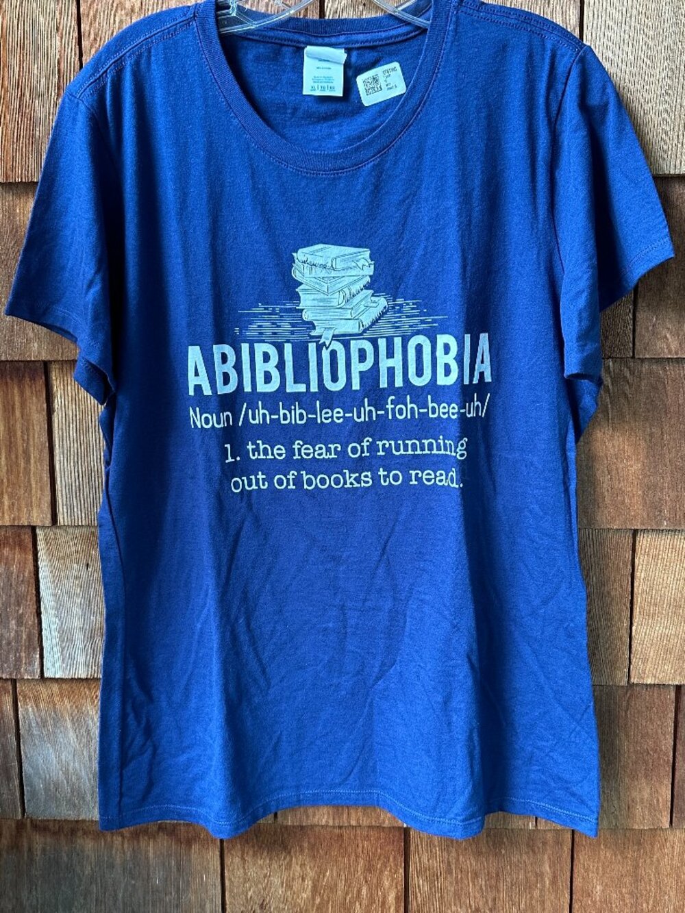 NWT Abibliophobia - Navy Blue/White Funny Reading Bookworm Reader T-Shirt - XL